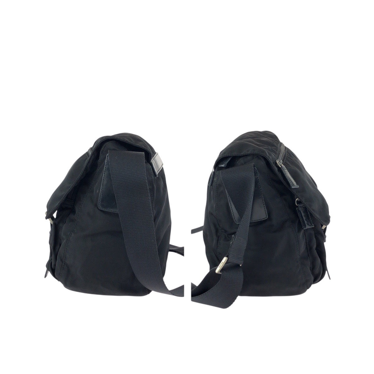 23610
PRADA プラダ テスート 三角ロゴプレート ブラック 黒 シルバー金具 ナイロン / レザー ショルダーバッグ メッセンジャーバッグ レディース ABP38