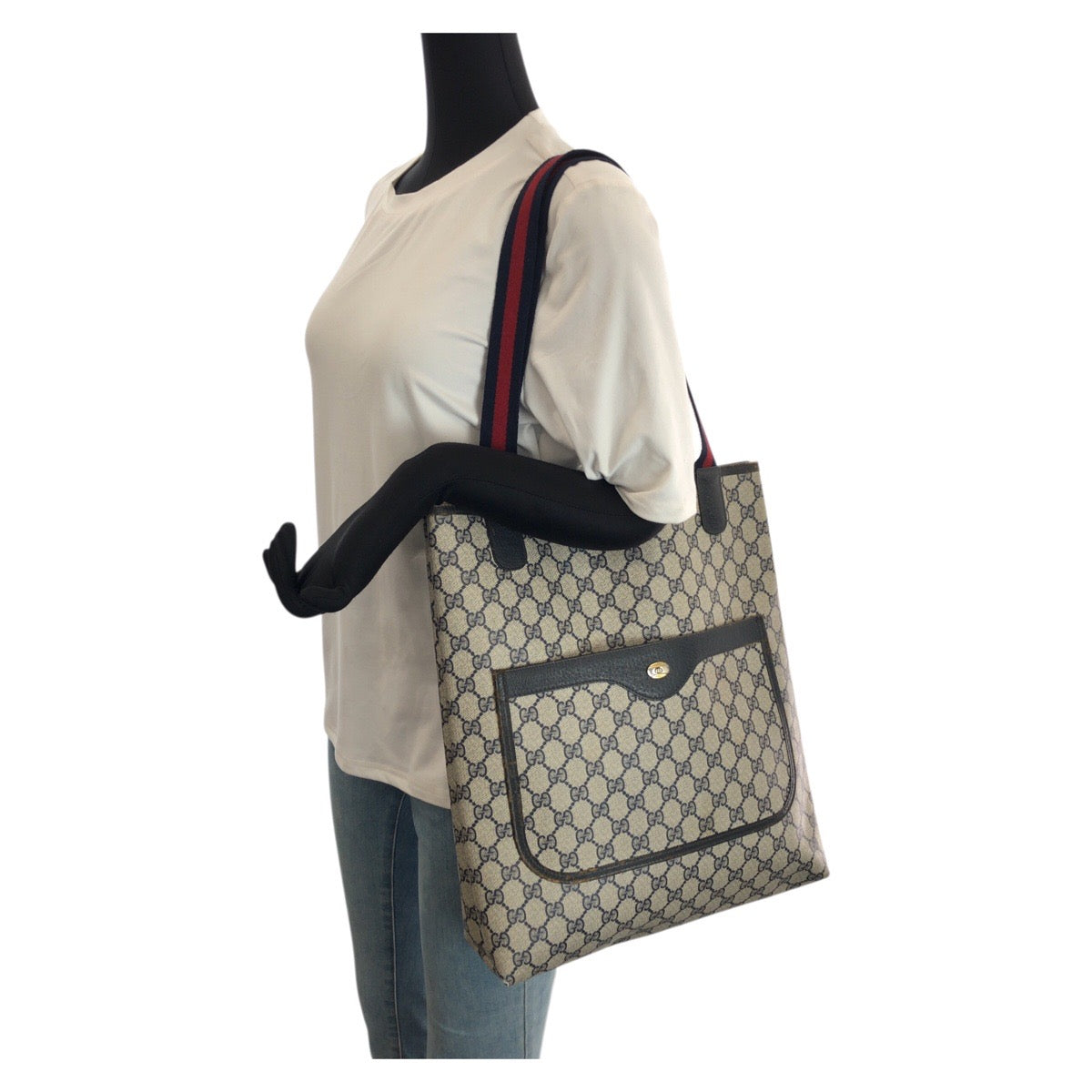 23611
GUCCI グッチ シェリーライン オールドグッチ ネイビー GGスプリームキャンバス / レザー 40 02 003 トートバッグ ショルダーバッグ レディース ABP28