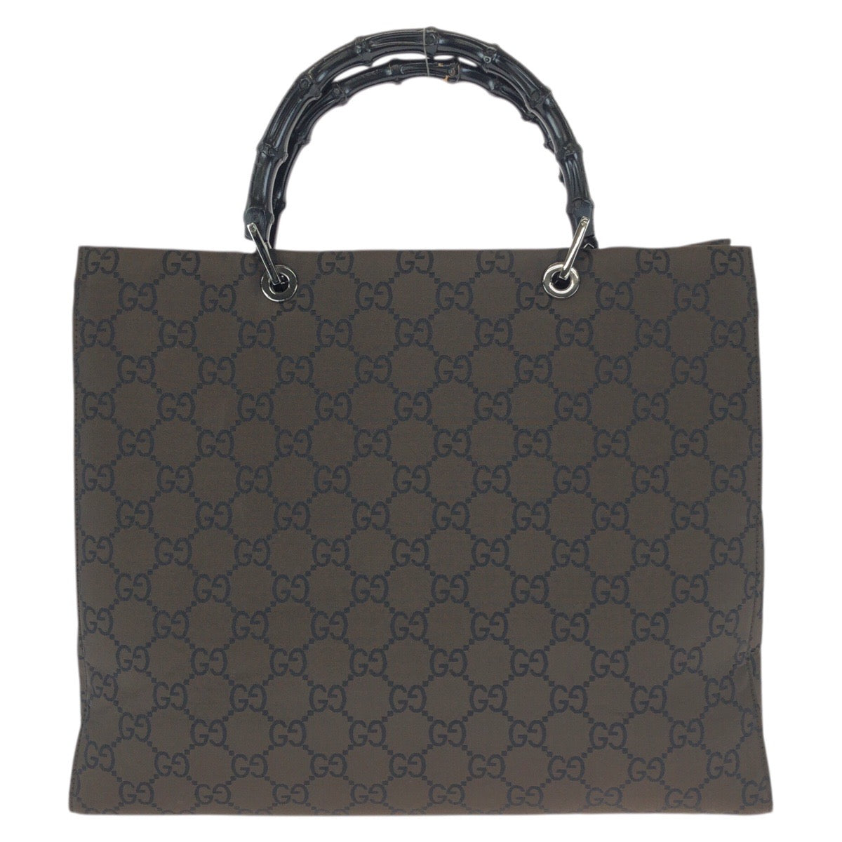 23612
GUCCI グッチ バンブー GG柄 ブラウン シルバー金具 ナイロン 002 1015 トートバッグ ハンドバッグ レディース A49