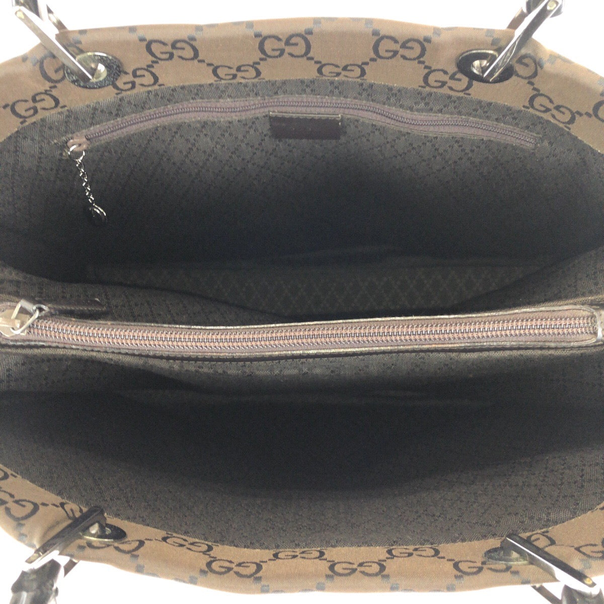 23612
GUCCI グッチ バンブー GG柄 ブラウン シルバー金具 ナイロン 002 1015 トートバッグ ハンドバッグ レディース A49