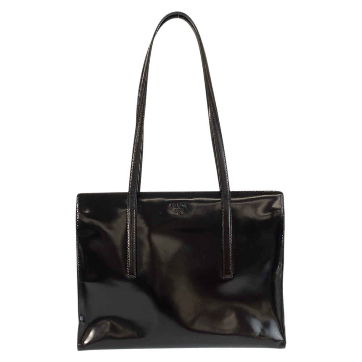 23619
PRADA プラダ ロゴ型押し ブラウン シルバー金具 パテントレザー トートバッグ ショルダーバッグ レディース ABP65