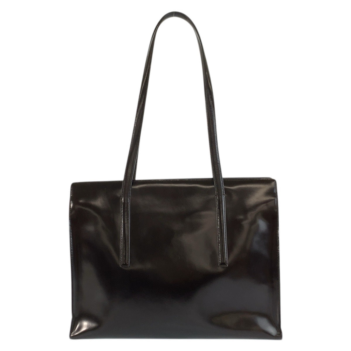 23619
PRADA プラダ ロゴ型押し ブラウン シルバー金具 パテントレザー トートバッグ ショルダーバッグ レディース ABP65