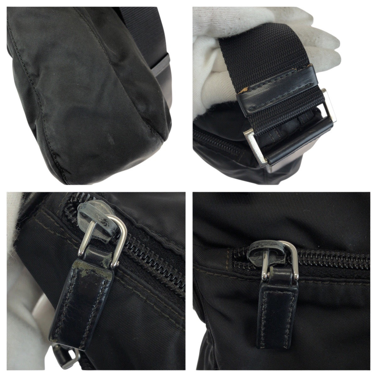 23620
PRADA プラダ テスート 三角ロゴプレート ブラック 黒 シルバー金具 ナイロン ショルダーバッグ メッセンジャーバッグ メンズ ABP65