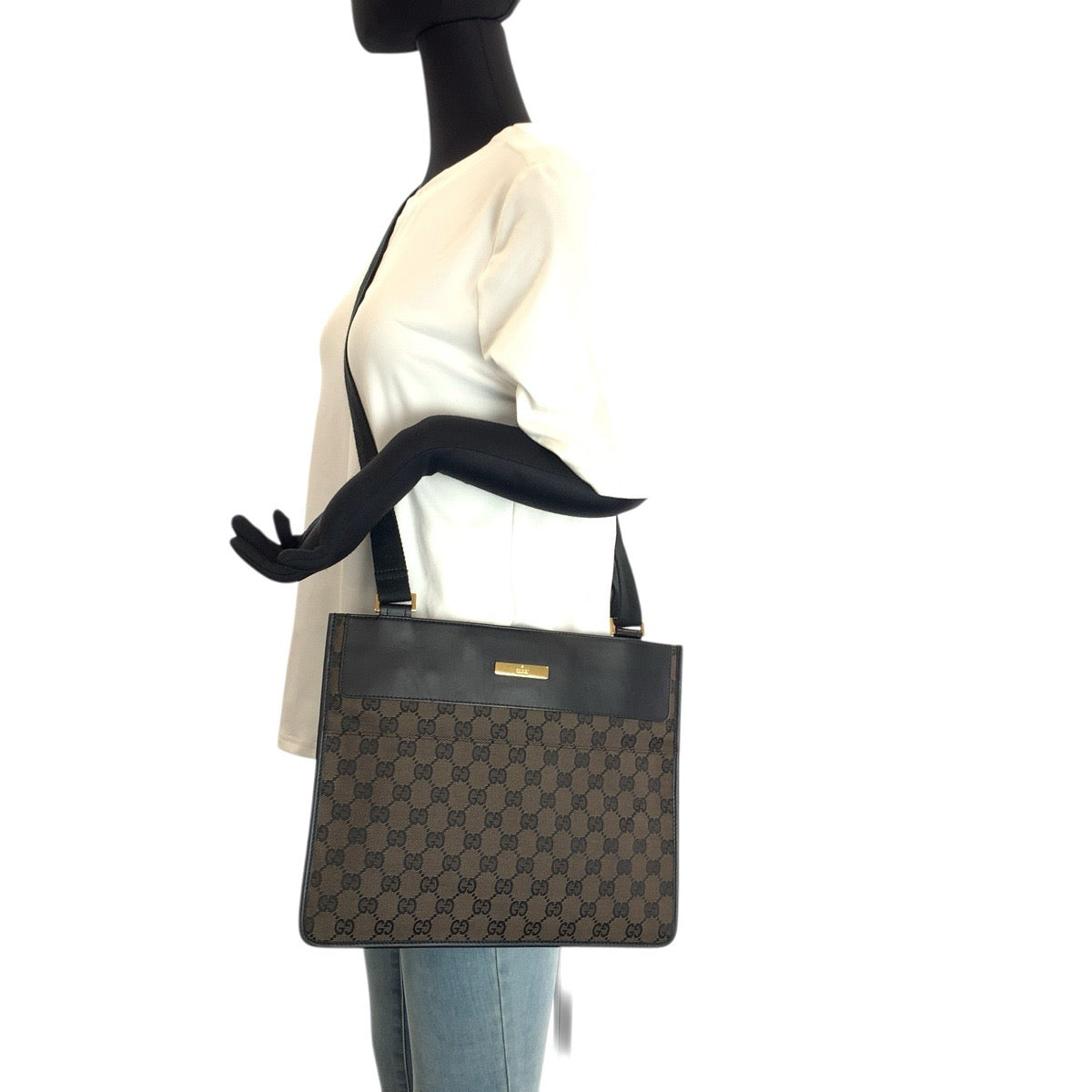 23622
GUCCI グッチ ブラウン ゴールド金具 GGキャンバス / レザー ショルダーバッグ メッセンジャーバッグ 019 0354刻印 レディース A49