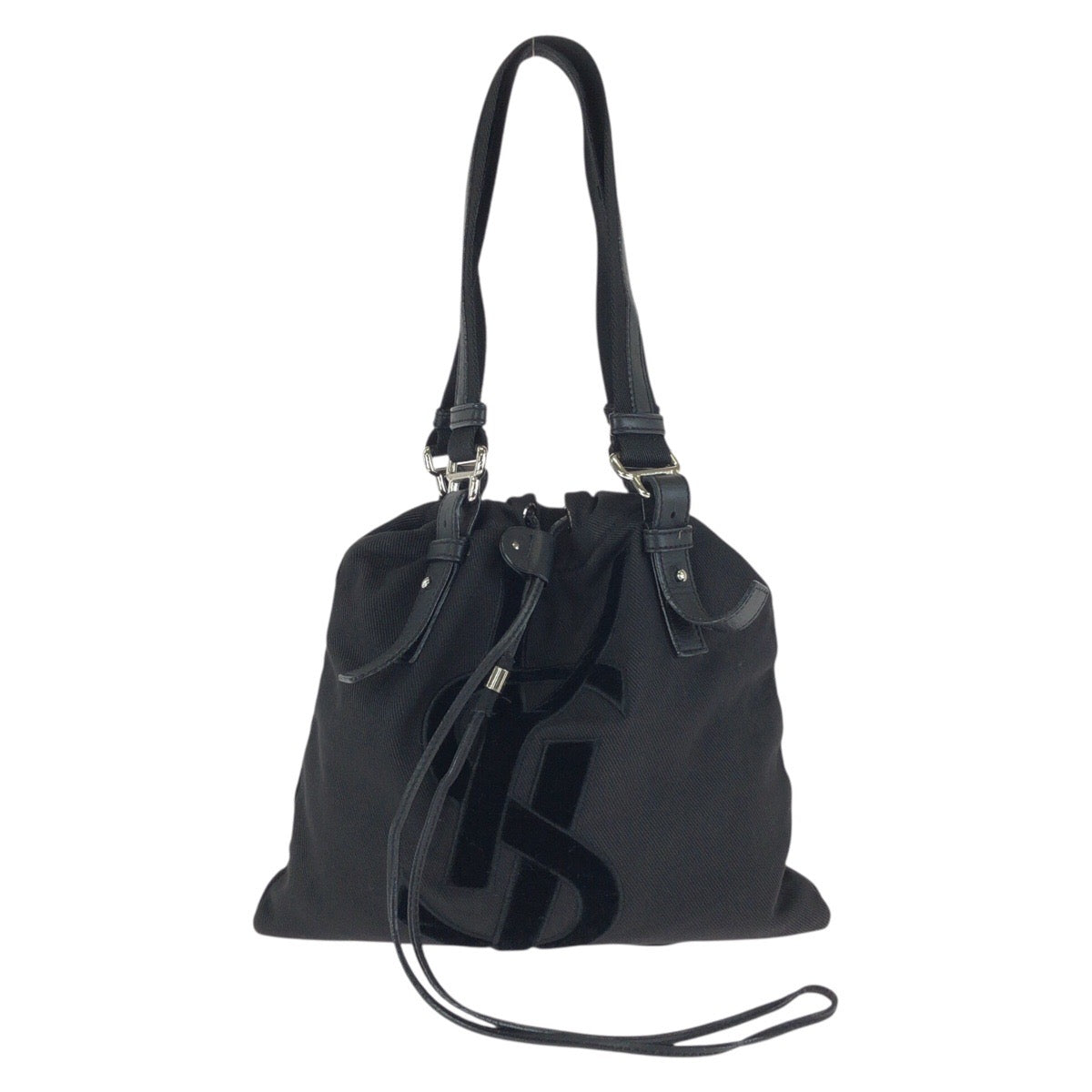 23623
Yves Saint Laurent rive gauche イヴサンローランリヴゴーシュ ヴィンテージ カハラ YSL 巾着 ブラック 黒 シルバー金具 キャンバス / レザー 123435 トートバッグ ショルダーバッグ レディース ABP65