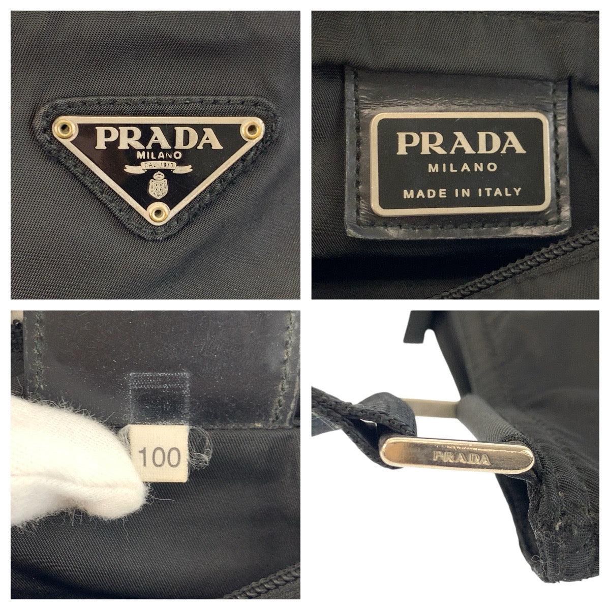 23624
PRADA プラダ テスート 三角ロゴプレート ブラック 黒 シルバー金具 ナイロン ショルダーバッグ ポシェット レディース AB35