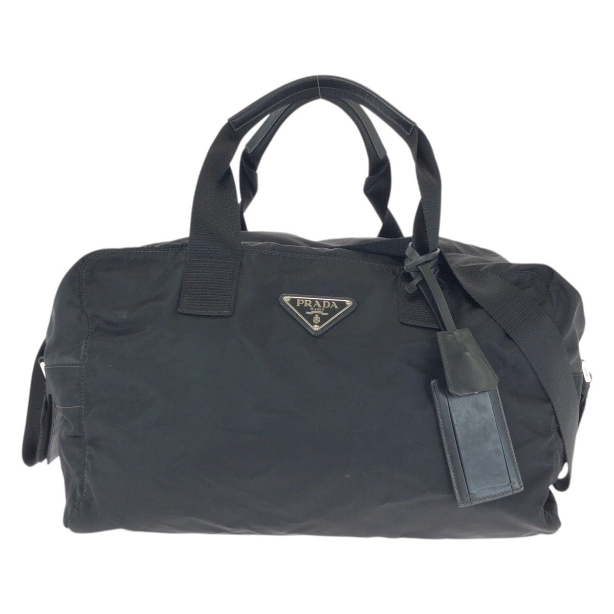 23625
PRADA プラダ テスート 三角ロゴプレート ブラック 黒 シルバー金具 ナイロン ボストンバッグ トラベルバッグ ショルダーバッグ レディース ABP49