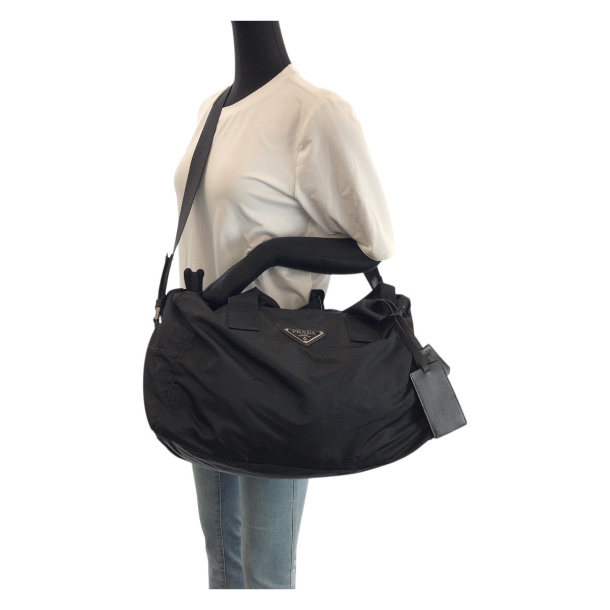 23625
PRADA プラダ テスート 三角ロゴプレート ブラック 黒 シルバー金具 ナイロン ボストンバッグ トラベルバッグ ショルダーバッグ レディース ABP49