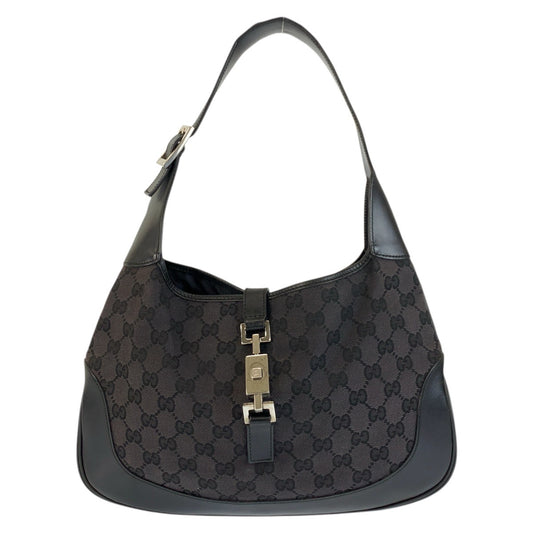 23626
GUCCI グッチ ジャッキー ブラック 黒 シルバー金具 GGキャンバス / レザー 001 3306 ホーボー ショルダーバッグ レディース AB42