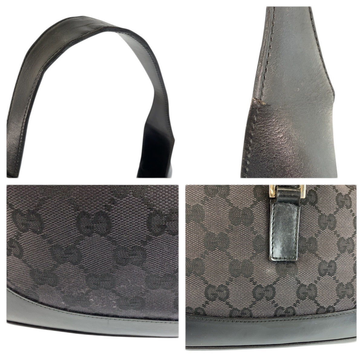 23626
GUCCI グッチ ジャッキー ブラック 黒 シルバー金具 GGキャンバス / レザー 001 3306 ホーボー ショルダーバッグ レディース AB42