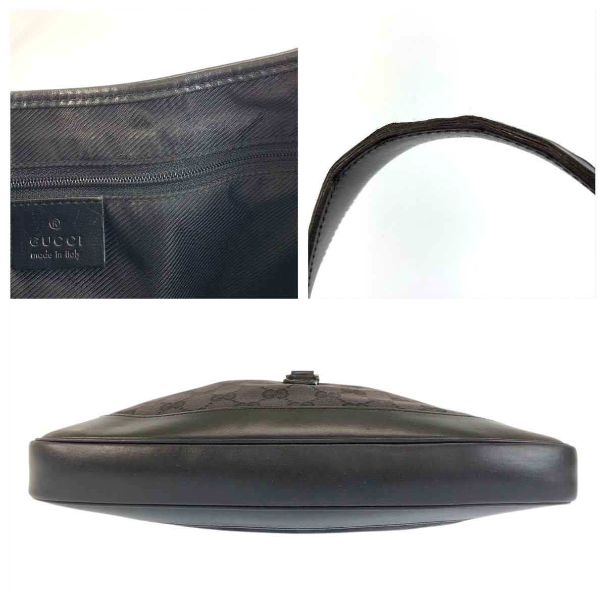 23626
GUCCI グッチ ジャッキー ブラック 黒 シルバー金具 GGキャンバス / レザー 001 3306 ホーボー ショルダーバッグ レディース AB42