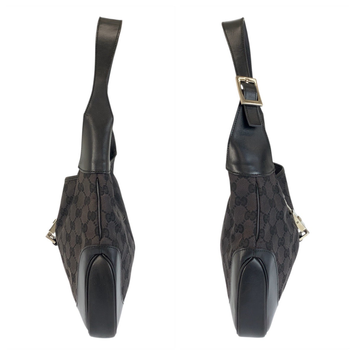 23626
GUCCI グッチ ジャッキー ブラック 黒 シルバー金具 GGキャンバス / レザー 001 3306 ホーボー ショルダーバッグ レディース AB42