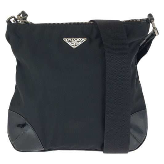 23627
PRADA プラダ テスート 三角ロゴプレート ブラック 黒 シルバー金具 ナイロン / エナメル ショルダーバッグ メッセンジャーバッグ レディース ABP65