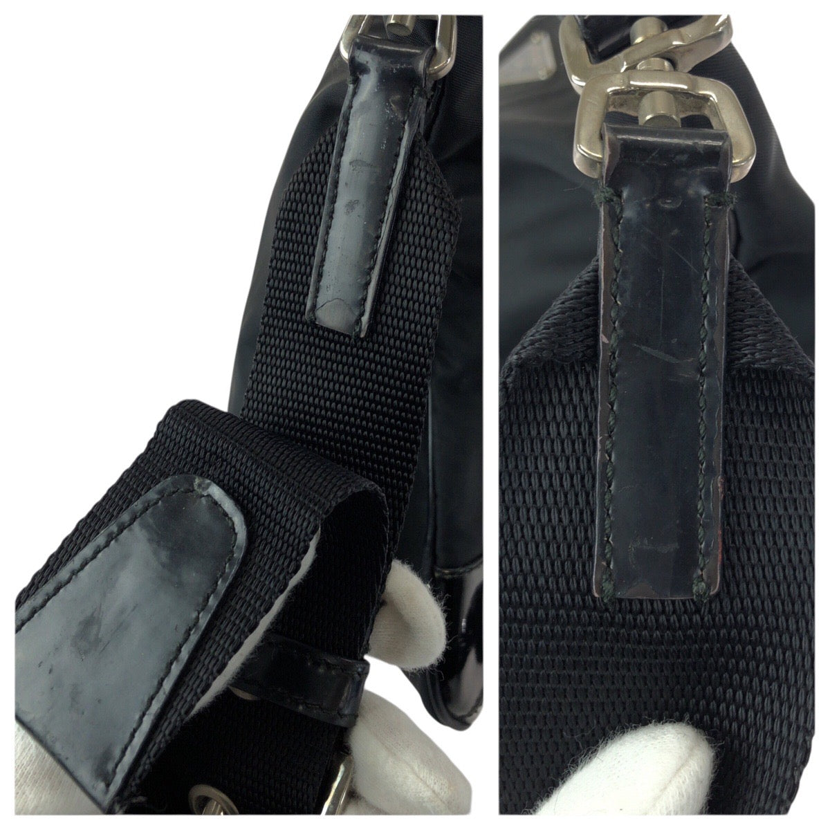 23627
PRADA プラダ テスート 三角ロゴプレート ブラック 黒 シルバー金具 ナイロン / エナメル ショルダーバッグ メッセンジャーバッグ レディース ABP65