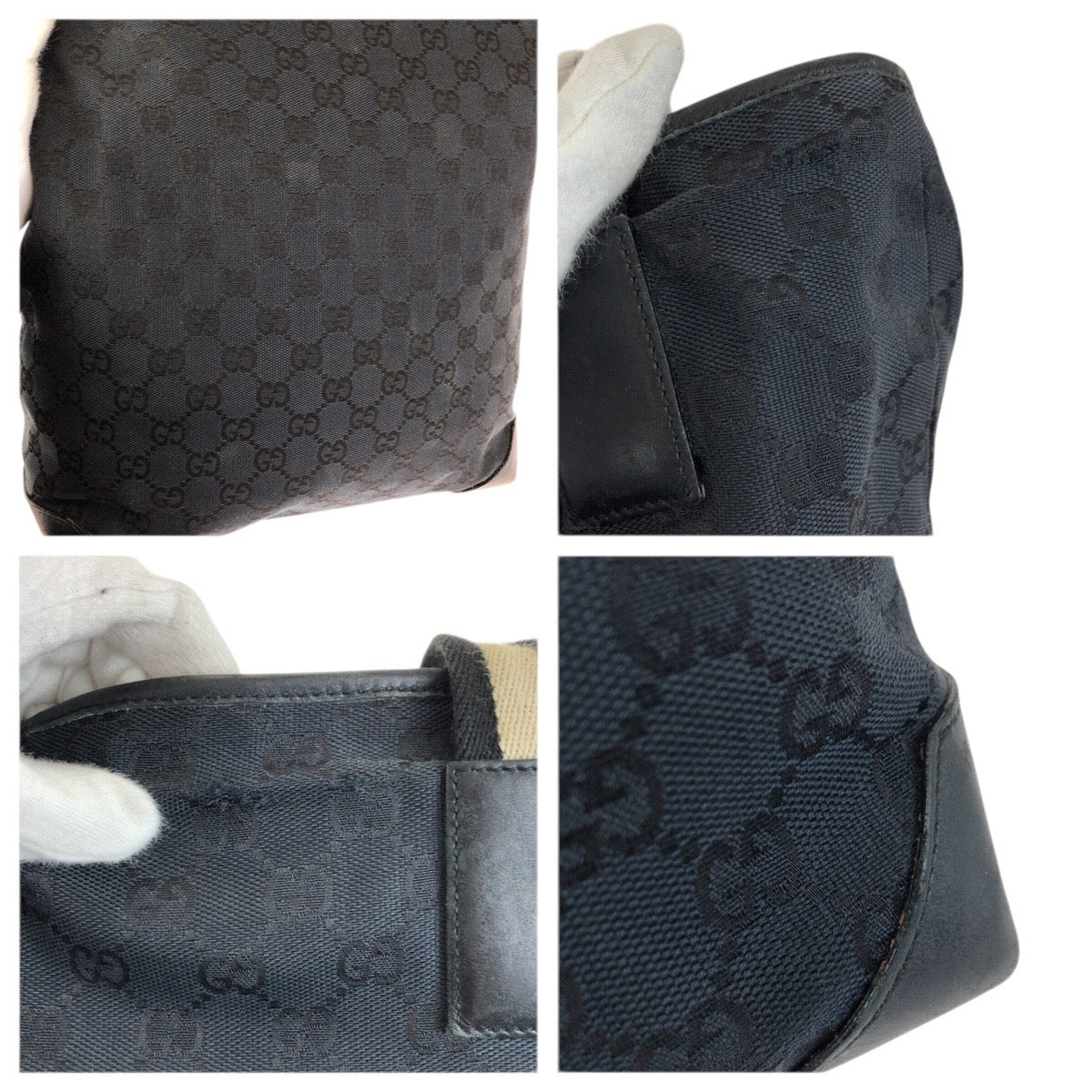 23631
GUCCI グッチ ブラック 黒 シルバー金具 GGキャンバス / レザー 019 0401 トートバッグ ショルダーバッグ レディース AB28