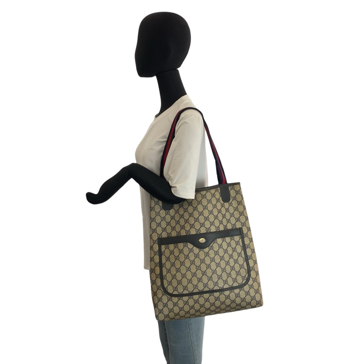 23632
GUCCI グッチ ヴィンテージ シェリーライン グレー ネイビー GGスプリームキャンバス 39 02 003 トートバッグ ショルダーバッグ レディース AB21