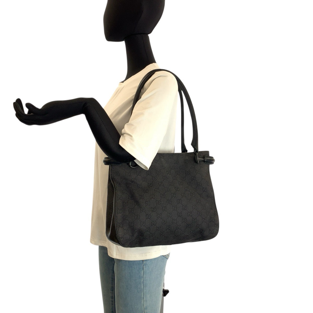 23636
GUCCI グッチ ブラック 黒 GGキャンバス / レザー 101971 トートバッグ ショルダーバッグ レディース ABP35