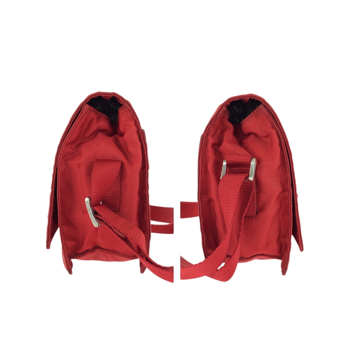 23637
PRADA プラダ テスート 三角ロゴプレート レッド シルバー金具 ナイロン ショルダーバッグ ポシェット レディース ABP35