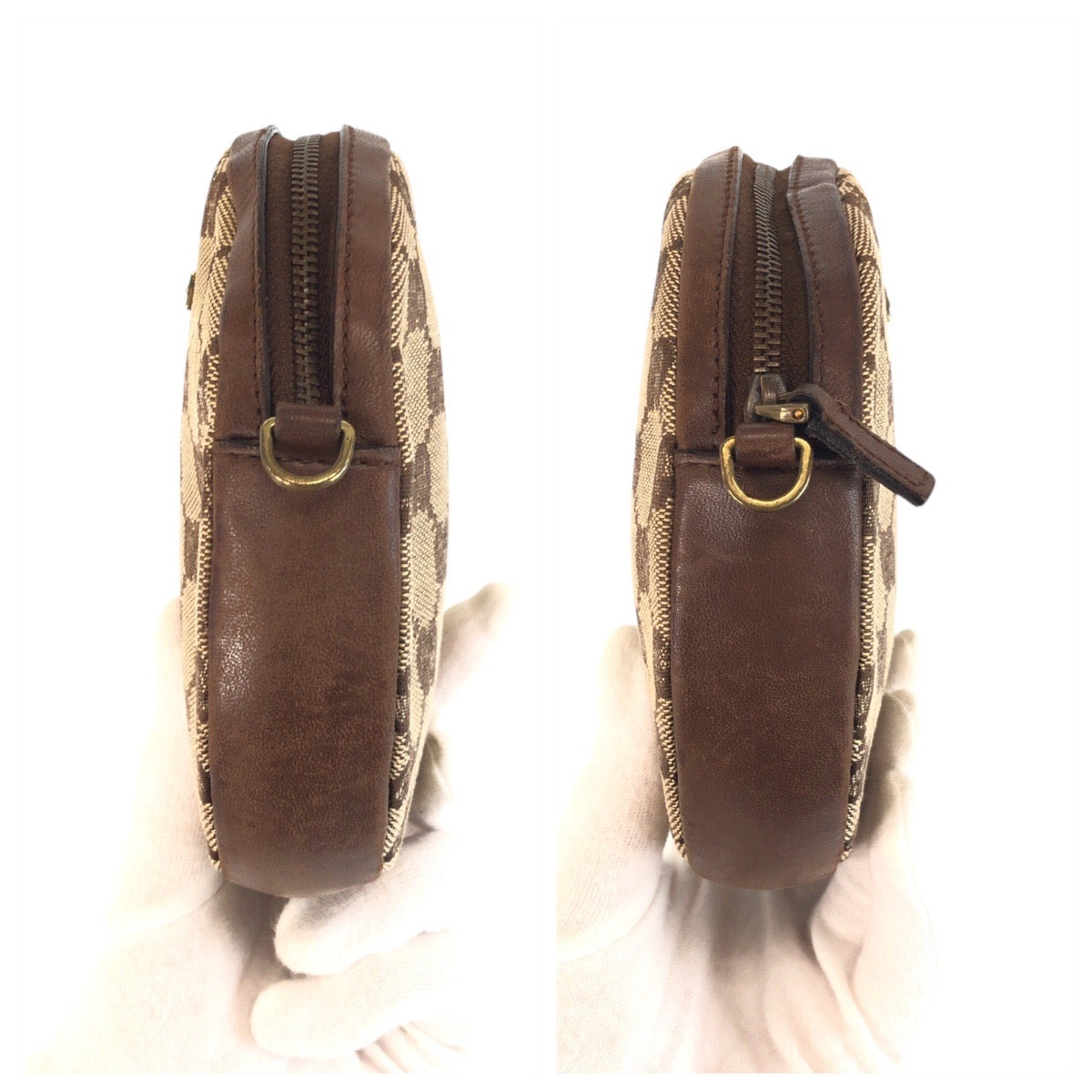 23639
GUCCI グッチ ブラウン ベージュ ゴールド金具 GGキャンバス 90700 ショルダーバッグ ポシェット レディース AB35