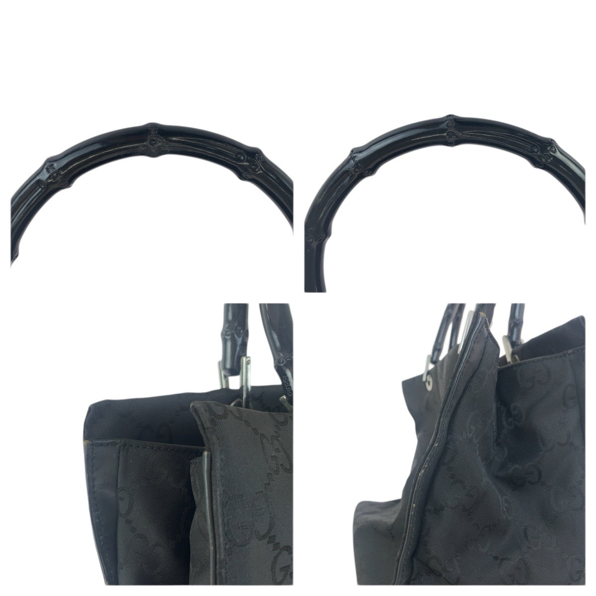 23640
GUCCI グッチ バンブー ブラック 黒 シルバー金具 ナイロン 002 0101 ハンドバッグ トートバッグ レディース ABP49