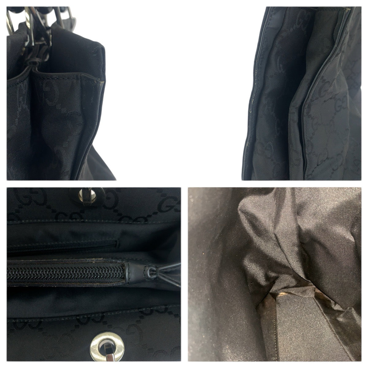 23640
GUCCI グッチ バンブー ブラック 黒 シルバー金具 ナイロン 002 0101 ハンドバッグ トートバッグ レディース ABP49