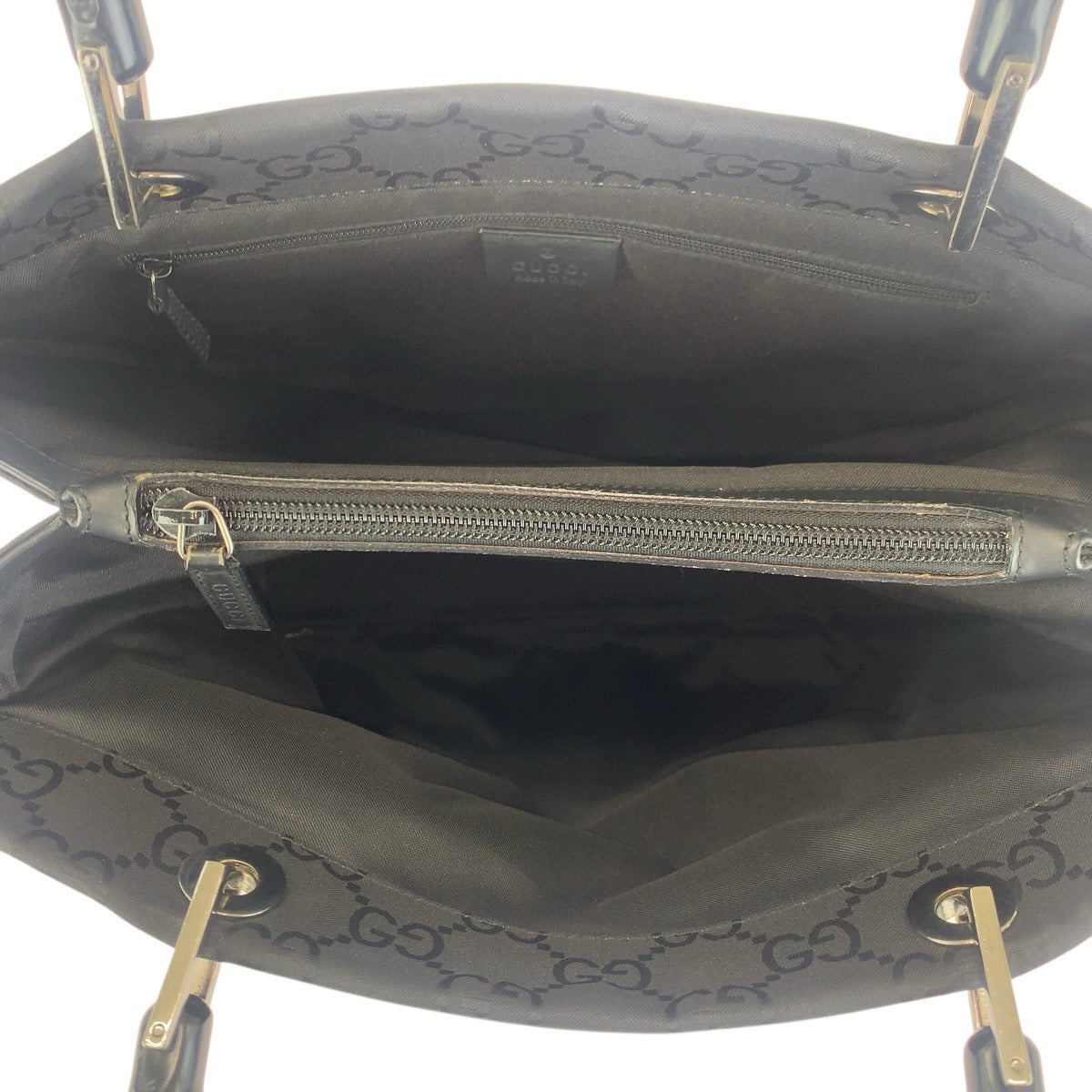 23640
GUCCI グッチ バンブー ブラック 黒 シルバー金具 ナイロン 002 0101 ハンドバッグ トートバッグ レディース ABP49