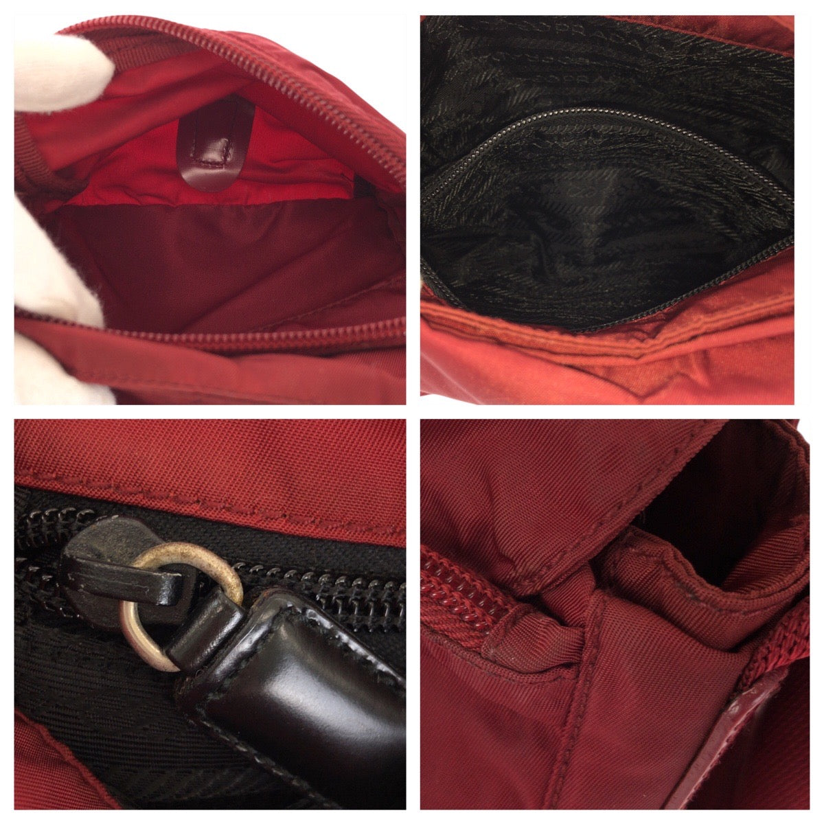 23642
PRADA プラダ テスート 三角ロゴプレート レッド シルバー金具 ナイロン ショルダーバッグ ポシェット レディース ABP35