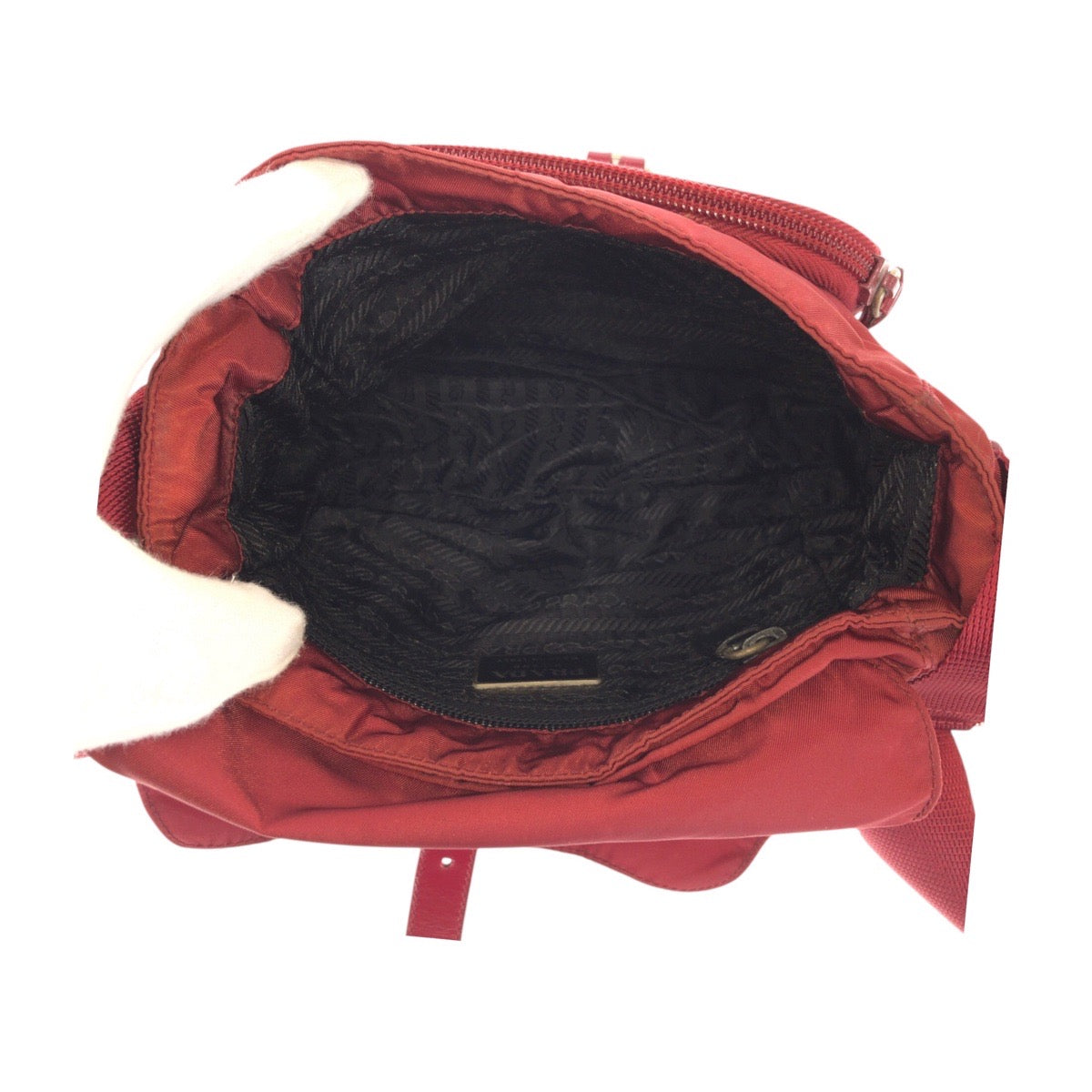 23642
PRADA プラダ テスート 三角ロゴプレート レッド シルバー金具 ナイロン ショルダーバッグ ポシェット レディース ABP35