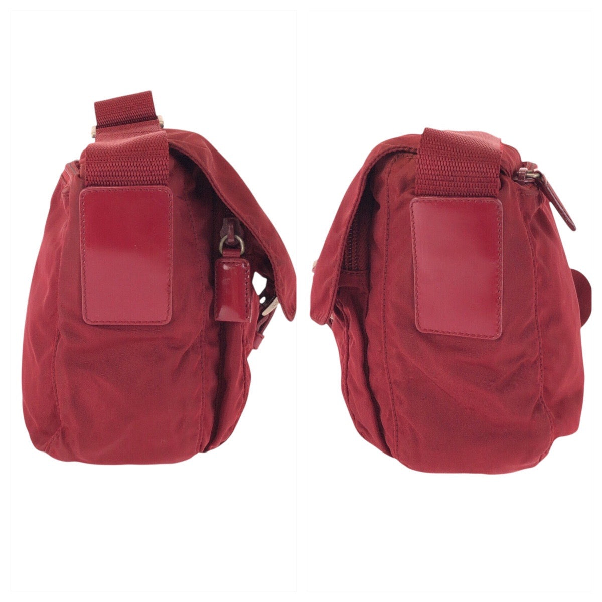 23642
PRADA プラダ テスート 三角ロゴプレート レッド シルバー金具 ナイロン ショルダーバッグ ポシェット レディース ABP35