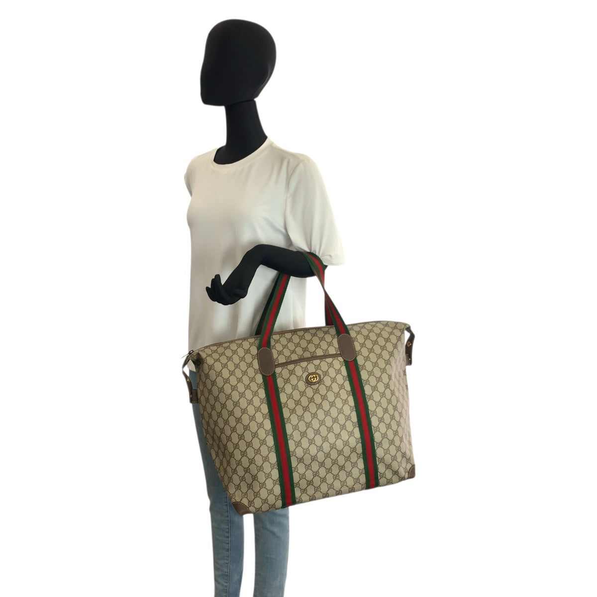 23643
GUCCI グッチ ヴィンテージ シェリーライン ベージュ ブラウン GGスプリームキャンバス 012 39 6211 ボストンバッグ トートバッグ レディース A56