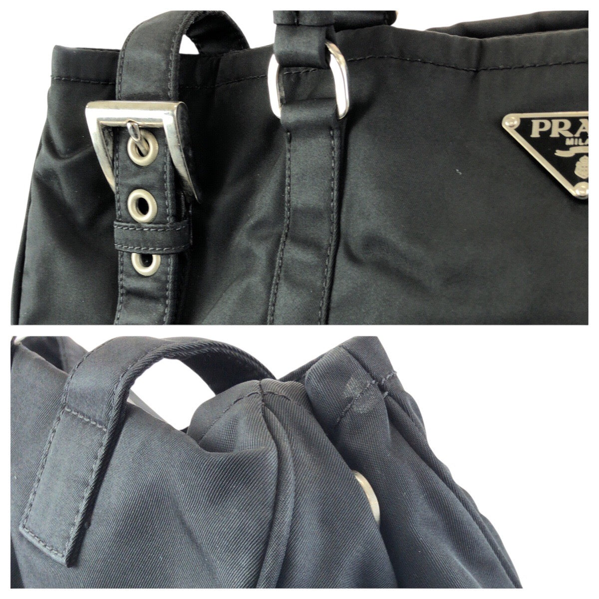 23645
PRADA プラダ テスート 三角ロゴプレート ブラック 黒 シルバー金具 ナイロン トートバッグ ショルダーバッグ レディース AB35