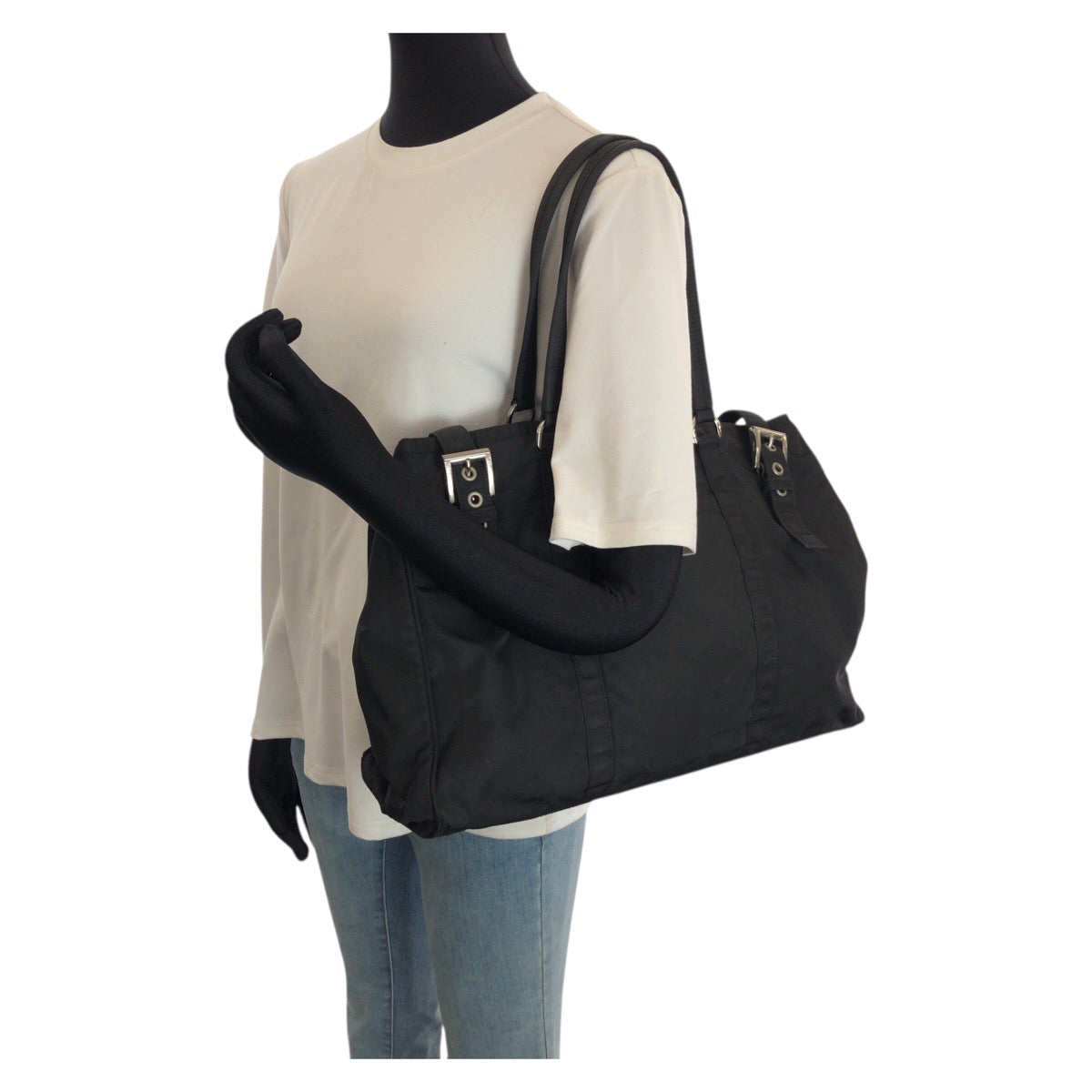 23645
PRADA プラダ テスート 三角ロゴプレート ブラック 黒 シルバー金具 ナイロン トートバッグ ショルダーバッグ レディース AB35