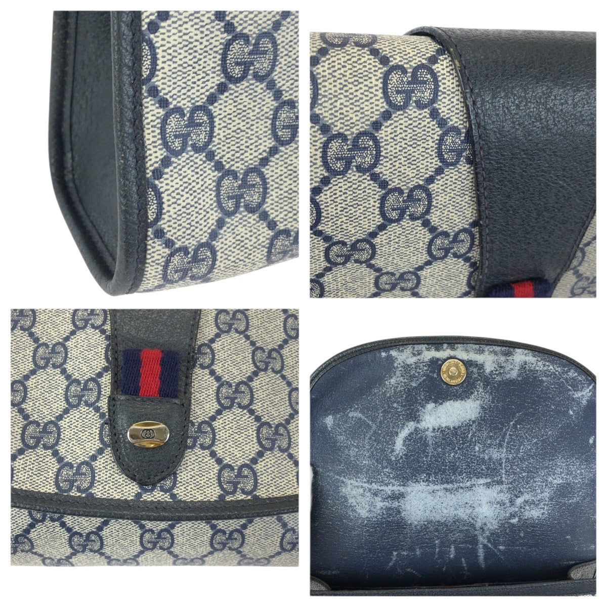23646
GUCCI グッチ ヴィンテージ オールドグッチ シェリーライン ネイビー GGスプリームキャンバス / レザー 89 01 030 クラッチバッグ セカンドバッグ メンズ AB21
