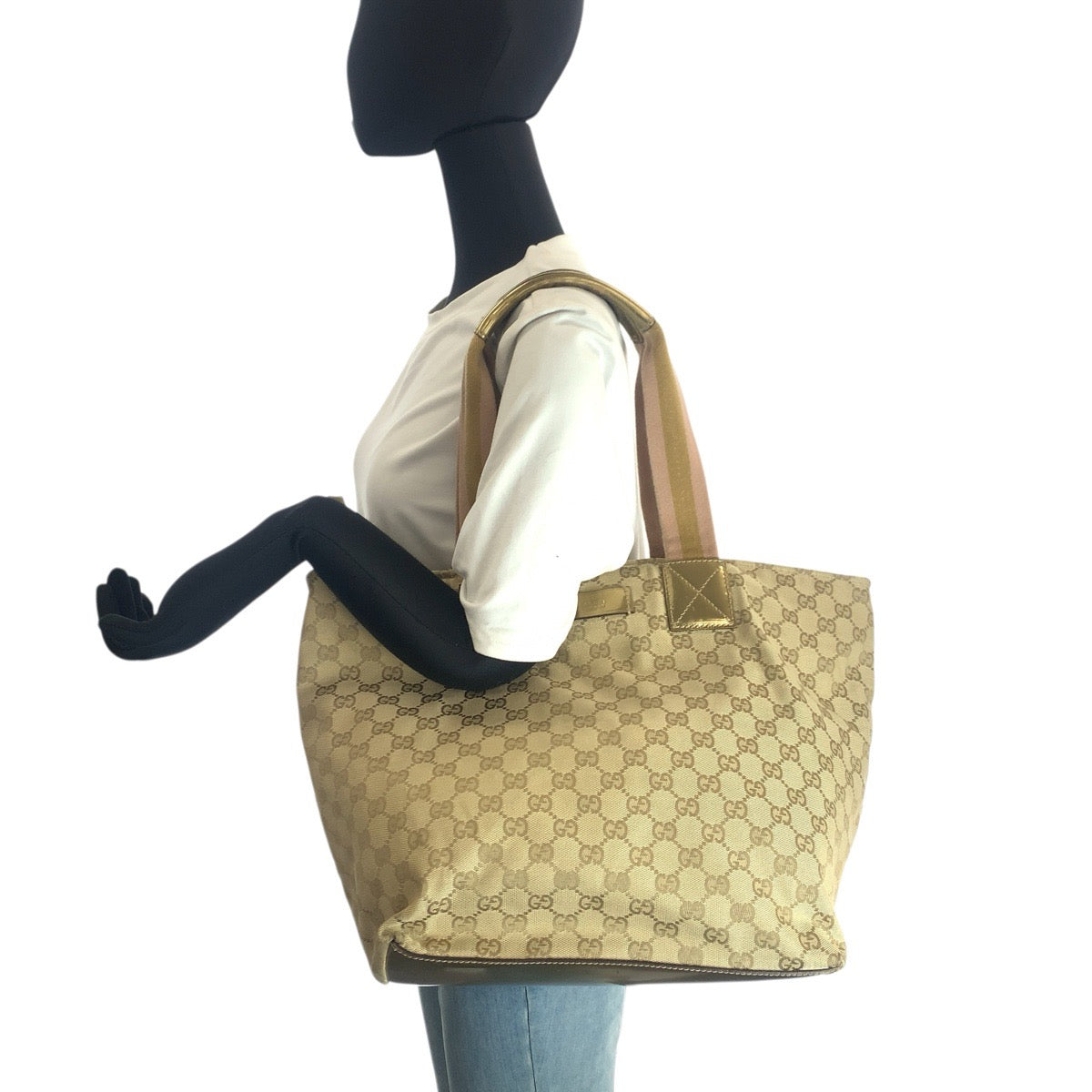 23647
GUCCI グッチ シェリーライン ベージュ ピンク ゴールド GGキャンバス / レザー 131231 トートバッグ ショルダーバッグ レディース ABP42