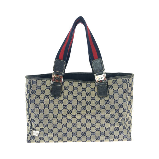 23648
GUCCI グッチ シェリーライン ネイビー シルバー金具 GGキャンバス / レザー 145758 トートバッグ ショルダーバッグ レディース AB28