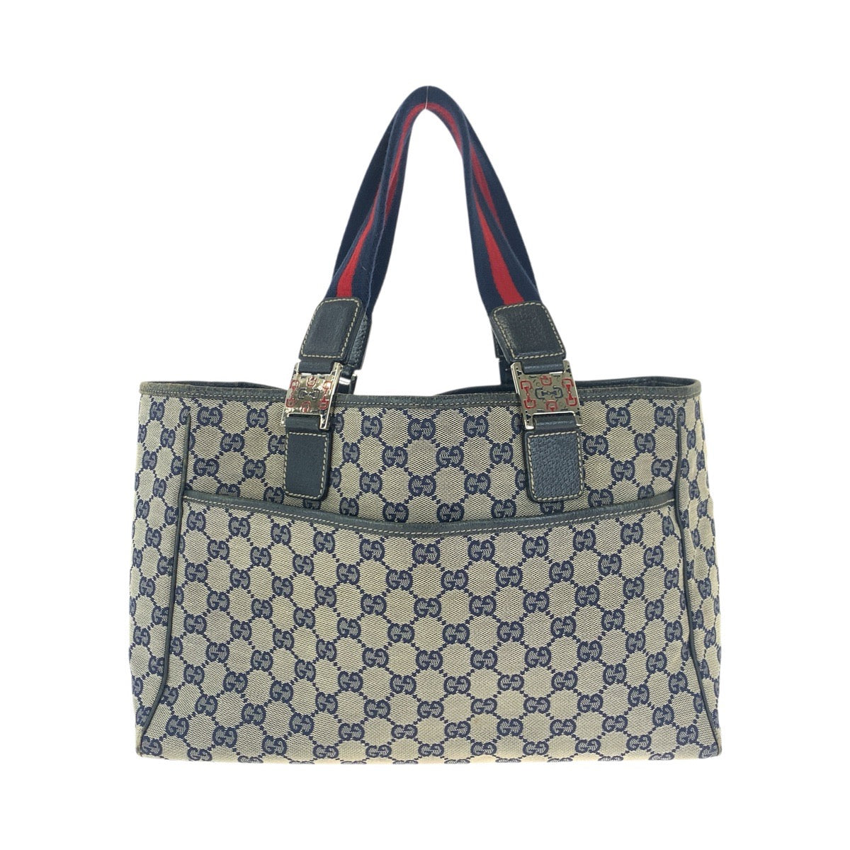 23648
GUCCI グッチ シェリーライン ネイビー シルバー金具 GGキャンバス / レザー 145758 トートバッグ ショルダーバッグ レディース AB28