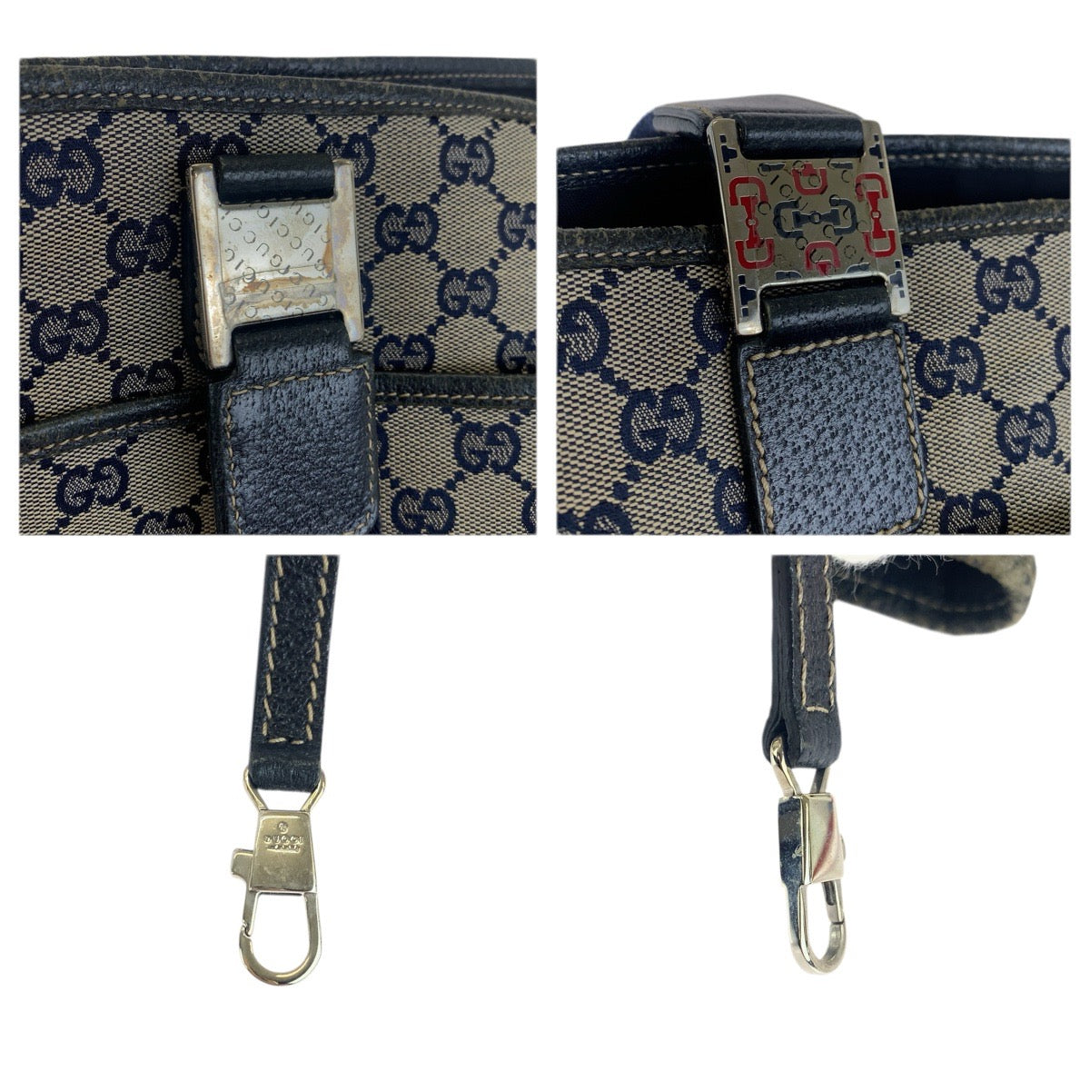 23648
GUCCI グッチ シェリーライン ネイビー シルバー金具 GGキャンバス / レザー 145758 トートバッグ ショルダーバッグ レディース AB28