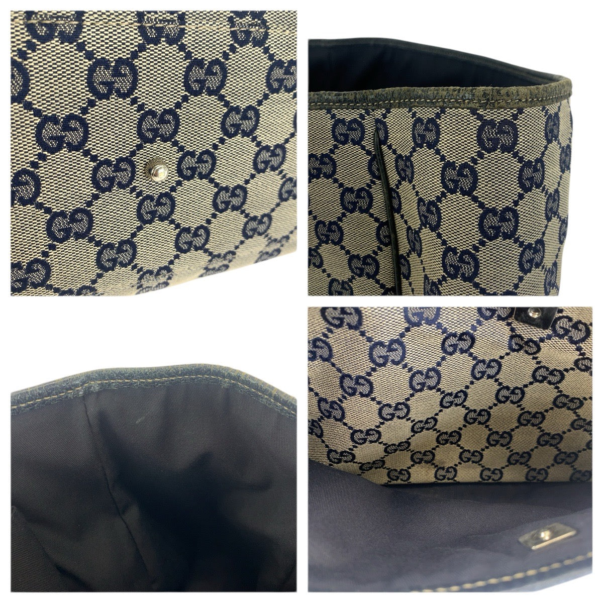 23648
GUCCI グッチ シェリーライン ネイビー シルバー金具 GGキャンバス / レザー 145758 トートバッグ ショルダーバッグ レディース AB28