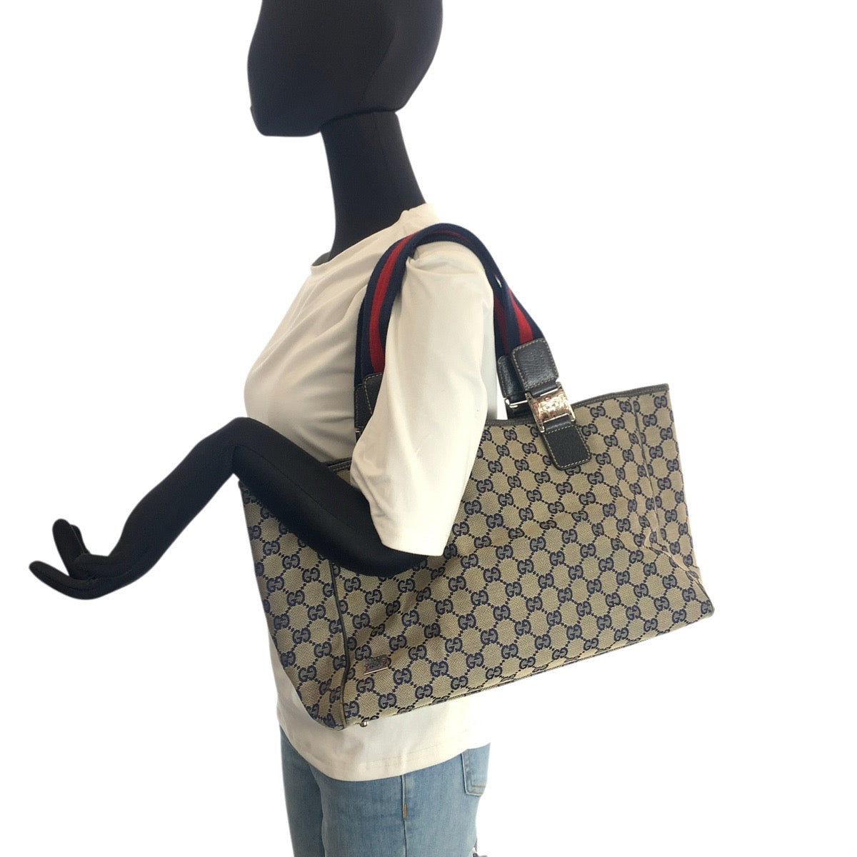 23648
GUCCI グッチ シェリーライン ネイビー シルバー金具 GGキャンバス / レザー 145758 トートバッグ ショルダーバッグ レディース AB28
