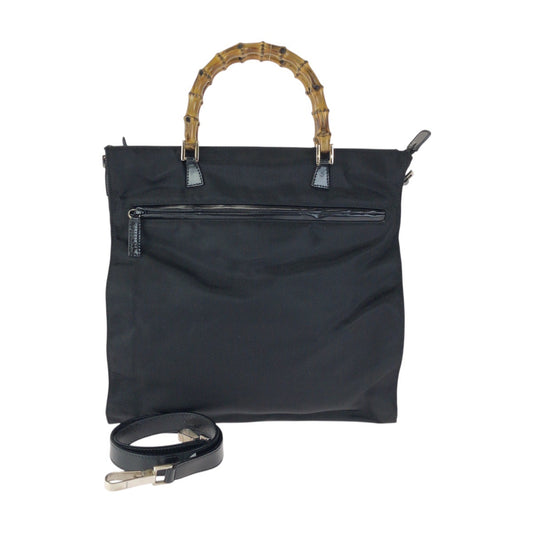 23649
GUCCI グッチ バンブー ブラック 黒 シルバー金具 ナイロン / レザー 001 1095 1878 トートバッグ ハンドバッグ レディース ABP35