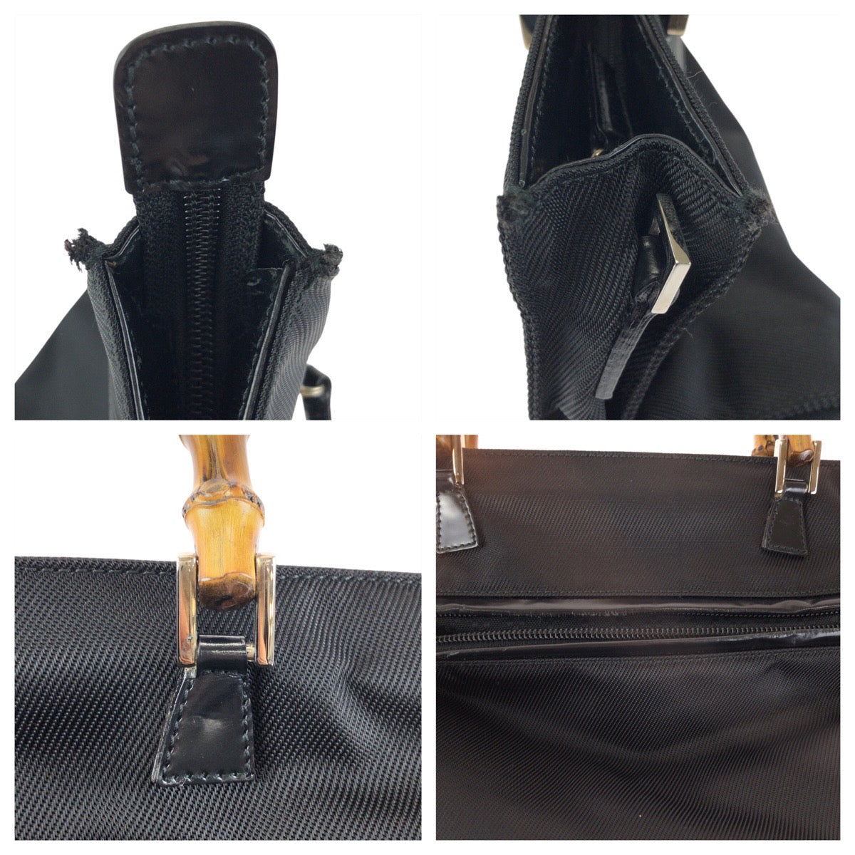23649
GUCCI グッチ バンブー ブラック 黒 シルバー金具 ナイロン / レザー 001 1095 1878 トートバッグ ハンドバッグ レディース ABP35