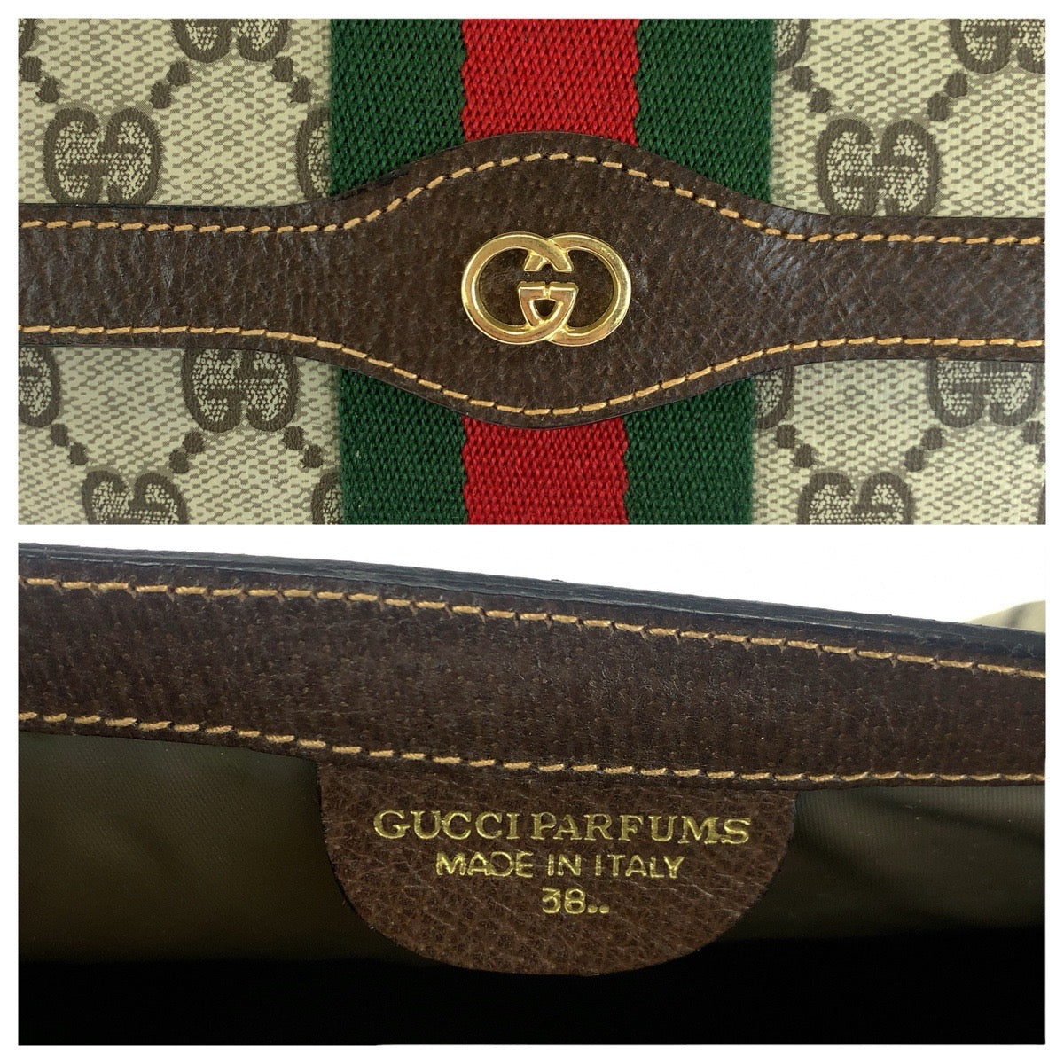 23650
GUCCI グッチ ヴィンテージ シェリーライン ベージュ ブラウン ゴールド金具 GGスプリームキャンバス / レザー 38 クラッチバッグ セカンドバッグ レディース ABP28