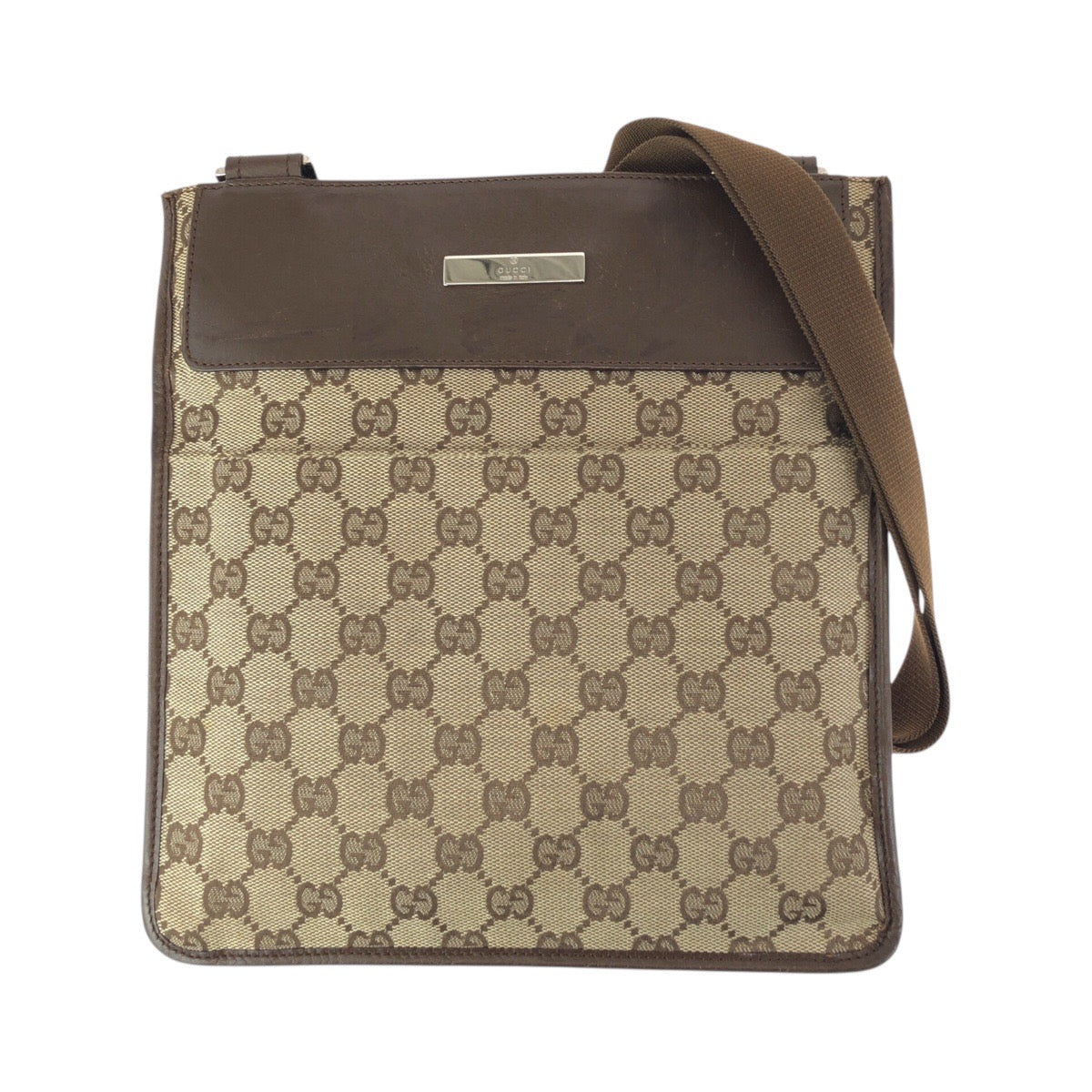 23653
GUCCI グッチ ベージュ ブラウン シルバー金具 GGキャンバス / レザー 27639 ショルダーバッグ ポシェット レディース ABP37