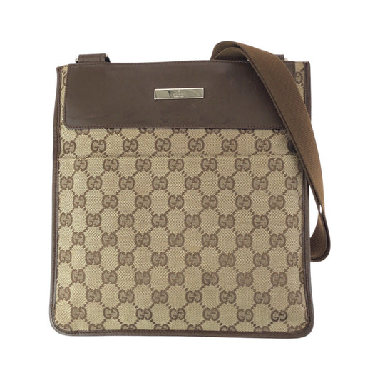 23653
GUCCI グッチ ベージュ ブラウン シルバー金具 GGキャンバス / レザー 27639 ショルダーバッグ ポシェット レディース ABP37