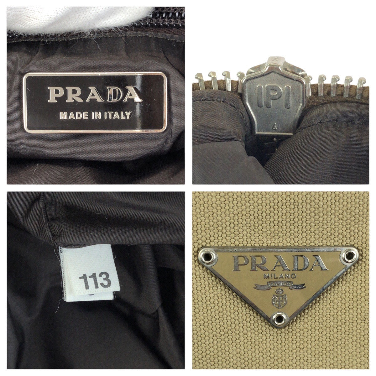 23654
PRADA プラダ 三角ロゴプレート ベージュ オレンジ シルバー金具 キャンバス / レザー クラッチバッグ セカンドバッグ メンズ A28