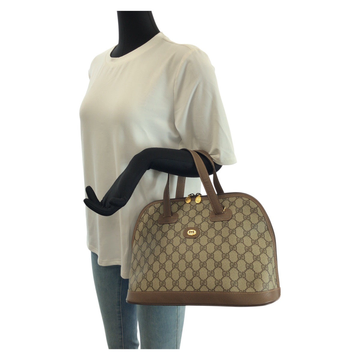 23657
GUCCI グッチ ヴィンテージ オールドグッチ ドーム サッチェルバッグ ベージュ ブラウン ゴールド金具 GGスプリームキャンバス / レザー 000 46 6004 トートバッグ ハンドバッグ レディース ABP37