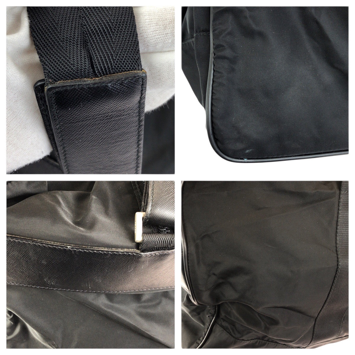 23659
PRADA プラダ テスート サフィアーノ 三角ロゴプレート 2way ブラック 黒 シルバー金具 ナイロン / レザー ボストンバッグ 旅行バッグ 男女兼用 メンズ ABP80