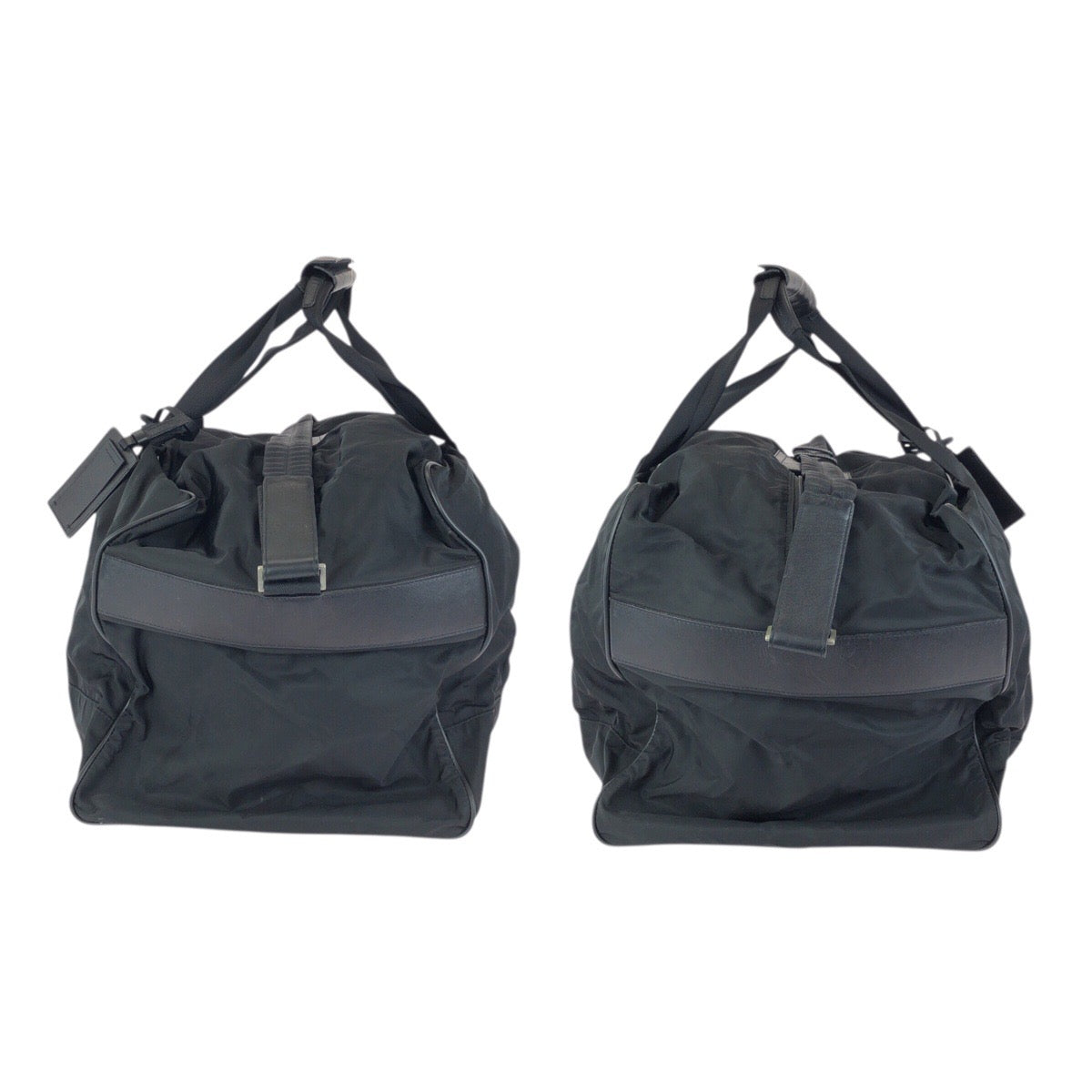 23659
PRADA プラダ テスート サフィアーノ 三角ロゴプレート 2way ブラック 黒 シルバー金具 ナイロン / レザー ボストンバッグ 旅行バッグ 男女兼用 メンズ ABP80