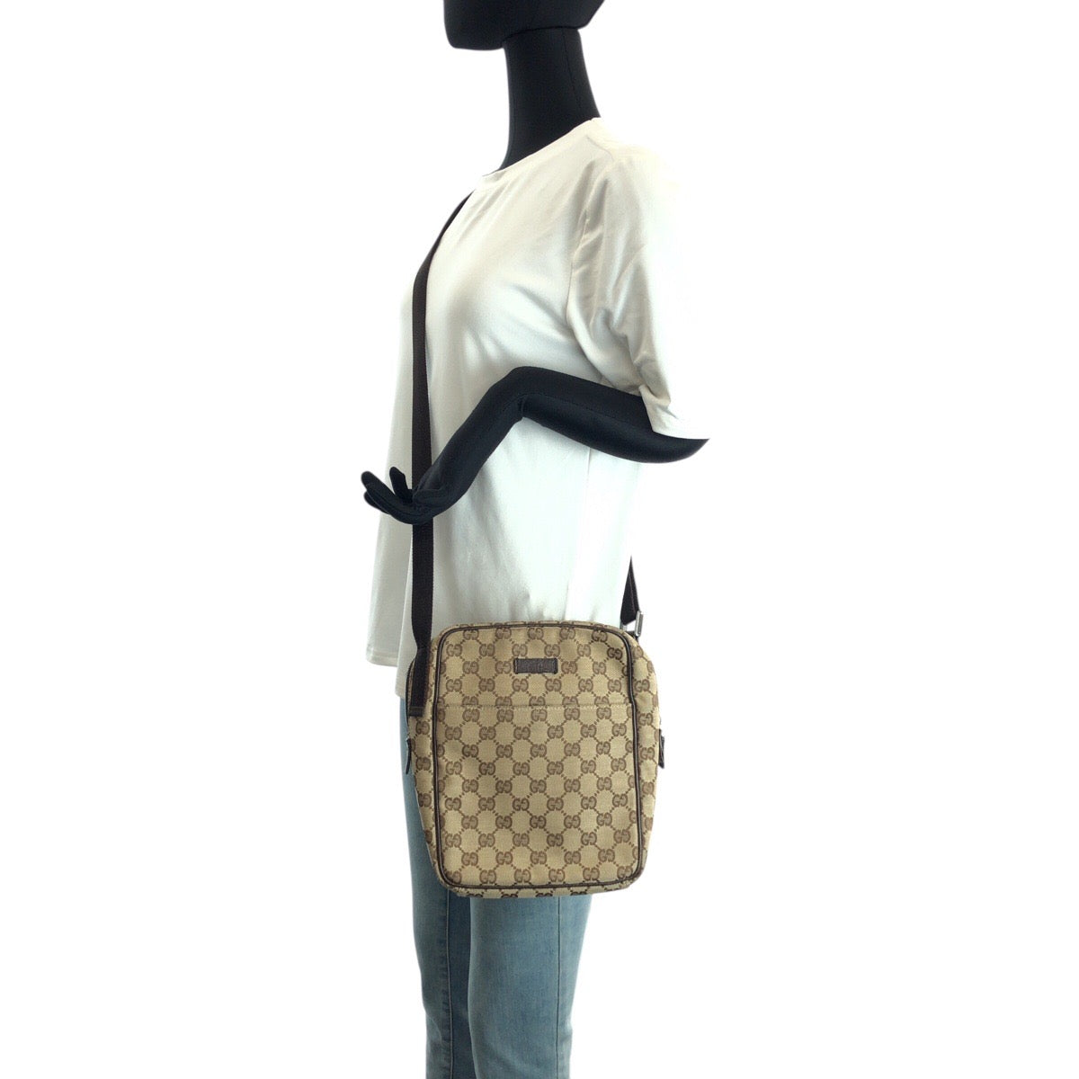 23660
GUCCI グッチ ベージュ ブラウン シルバー金具 GGキャンバス / レザー 122759 ショルダーバッグ メッセンジャーバッグ レディース ABP37