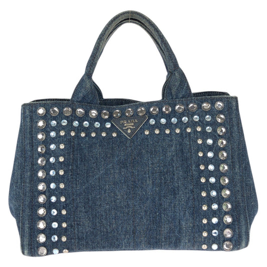 23663
PRADA プラダ カナパ 三角ロゴプレート ブルー シルバー金具 デニム / ラインストーン トートバッグ ハンドバッグ レディース ABP49